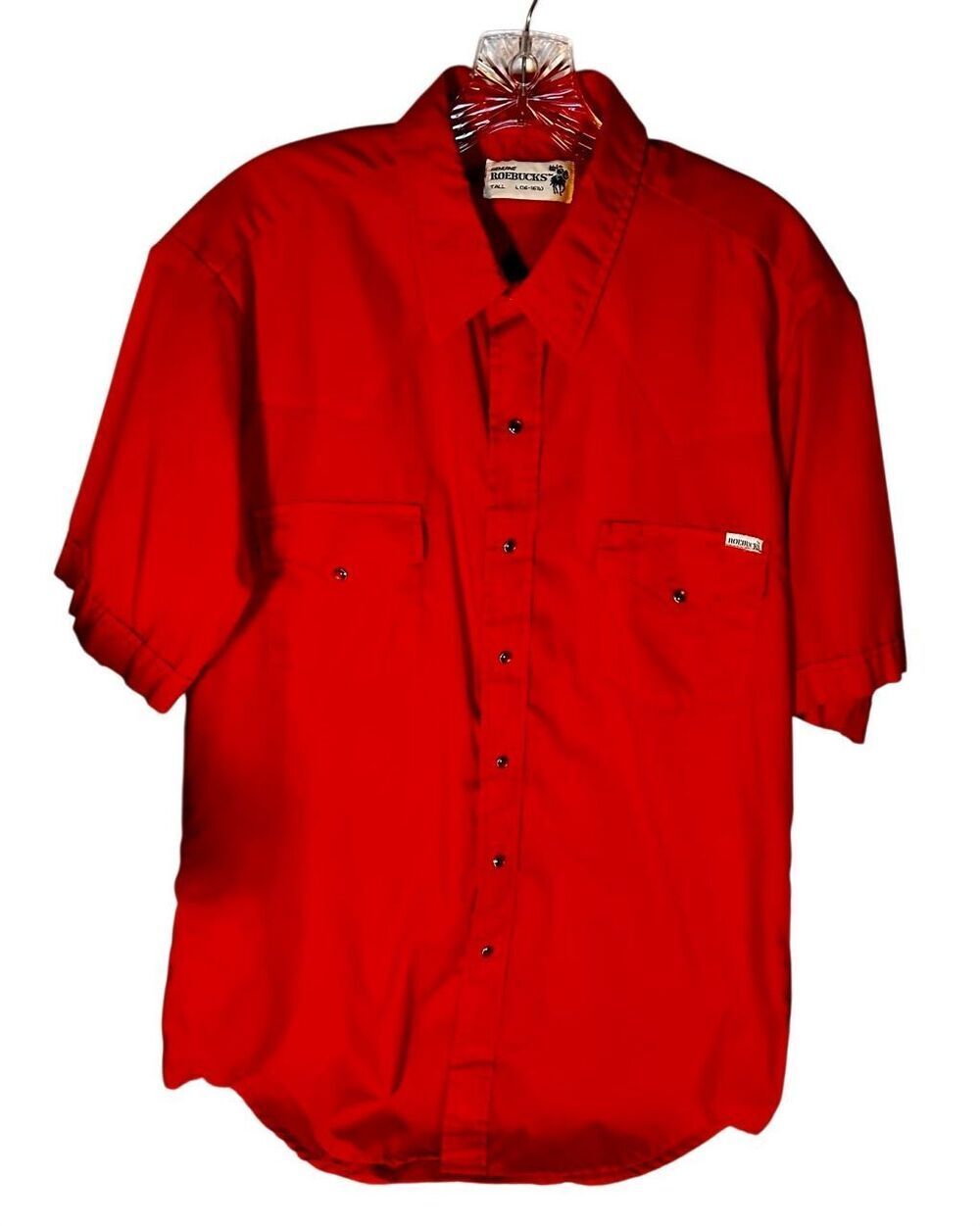 Rare Find Vintage Roebucks Red Snap Front Short Sleeve Western Cowboy Shirt LT